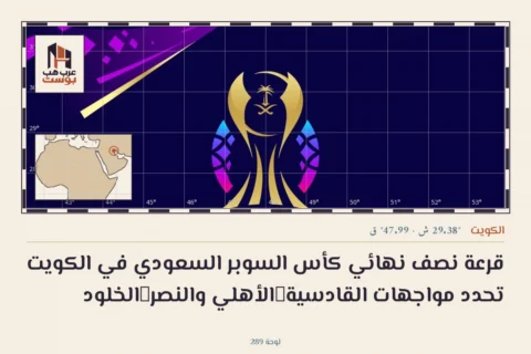 قرعة نصف نهائي كأس السوبر السعودي في الكويت تحدد مواجهات القادسية‑الأهلي والنصر‑الخلود