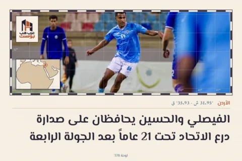 الفيصلي والحسين يحافظان على صدارة درع الاتحاد تحت 21 عاماً بعد الجولة الرابعة
