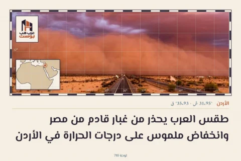 طقس العرب يحذر من غبار قادم من مصر وانخفاض ملموس على درجات الحرارة في الأردن