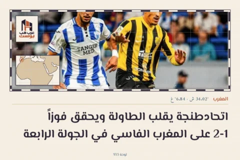 اتحادطنجة يقلب الطاولة ويحقق فوزاً 2-1 على المغرب الفاسي في الجولة الرابعة