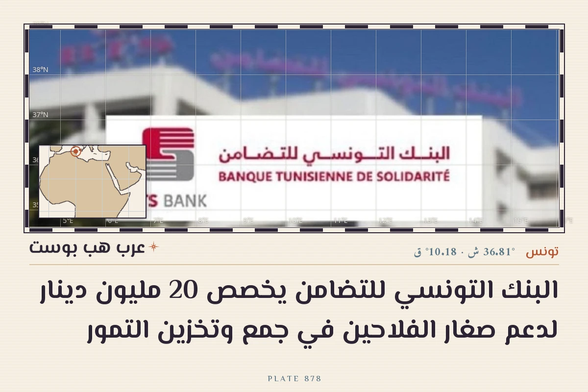 البنك التونسي للتضامن يخصص 20 مليون دينار لدعم صغار الفلاحين في جمع وتخزين التمور